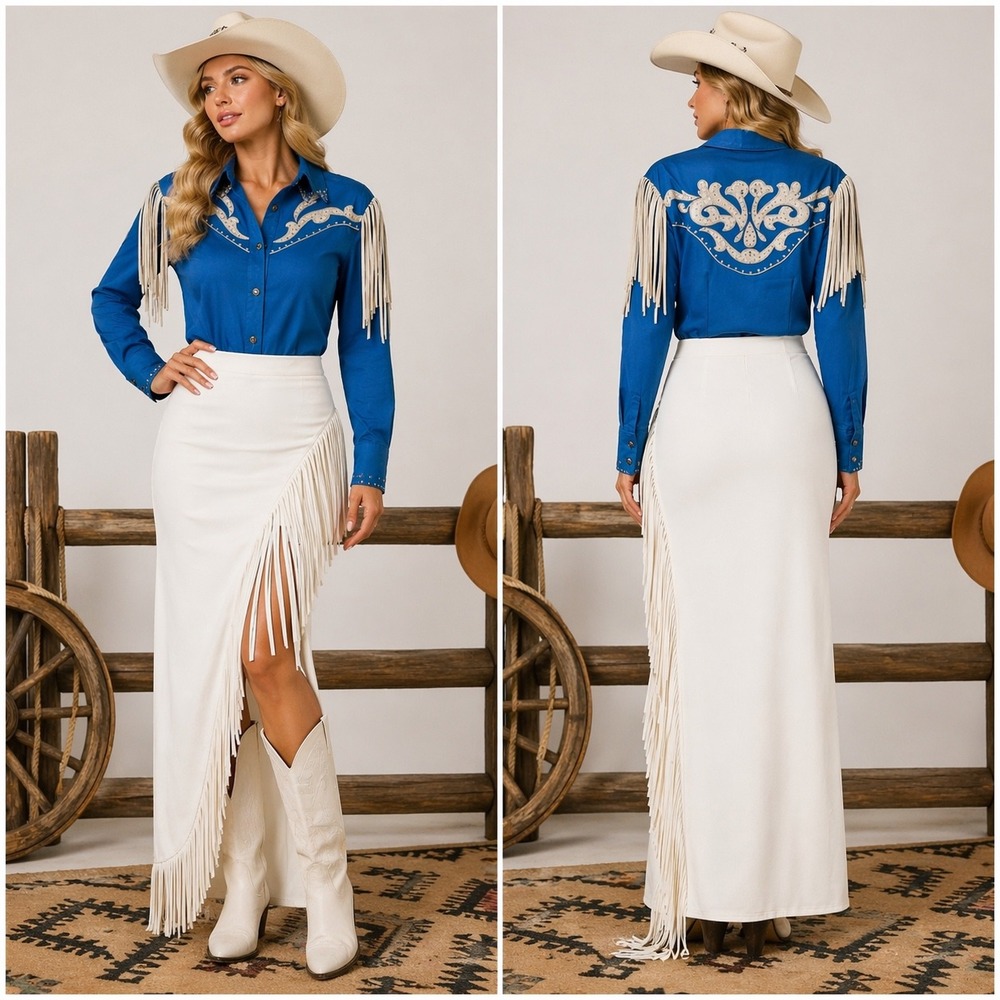 Custom Western Fringe Bodysuit Women Blue Rhinestone Rodeo Show Shirt See‎ pics